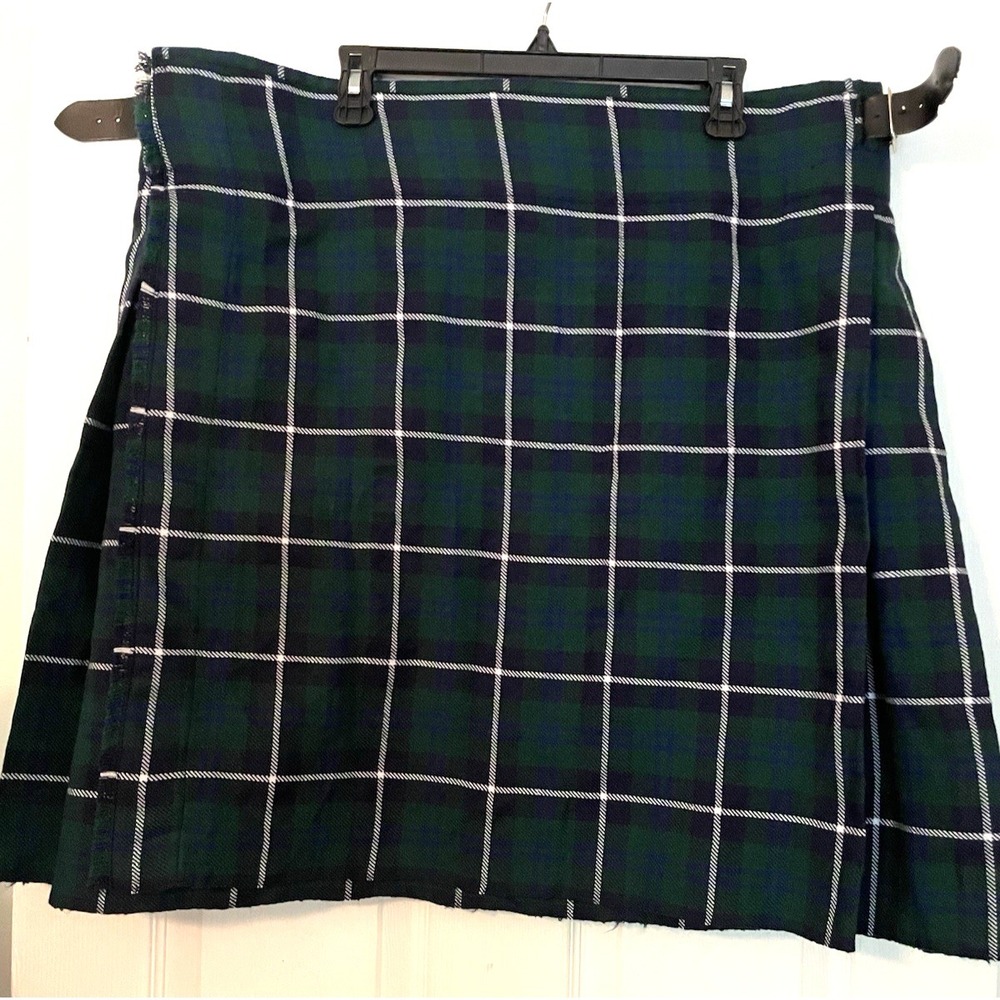Men's Scottish Kilt Size 44 Green plaid belted Scottish Design Tartans